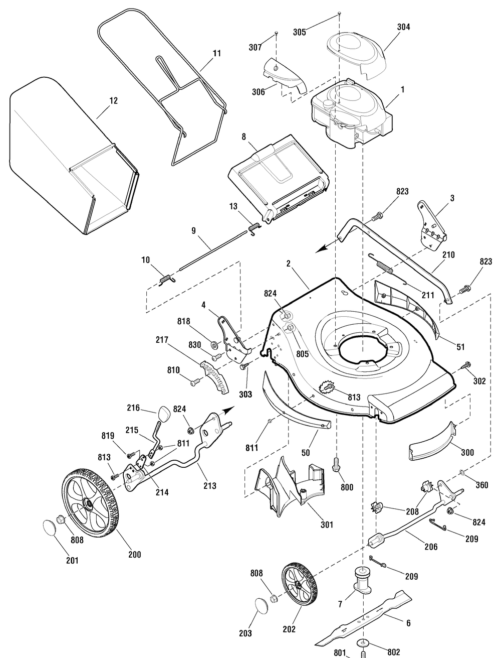 Deck And Engine Group Diagram and Parts List for 881026-MXH675 2010 Briggs and Stratton Lawn Mower